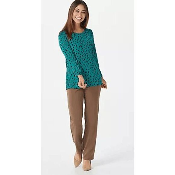 Susan Graver Womens Plus 2X Milano Knit Pants Brown Straight Leg Pull-On NWT - Picture 1 of 3